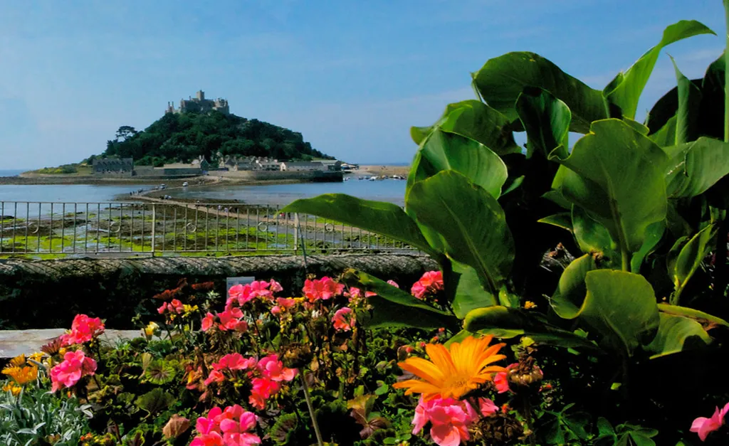 St Michael's Mount seen across Mount's Bay from the gardens at Higher Faugan Parc