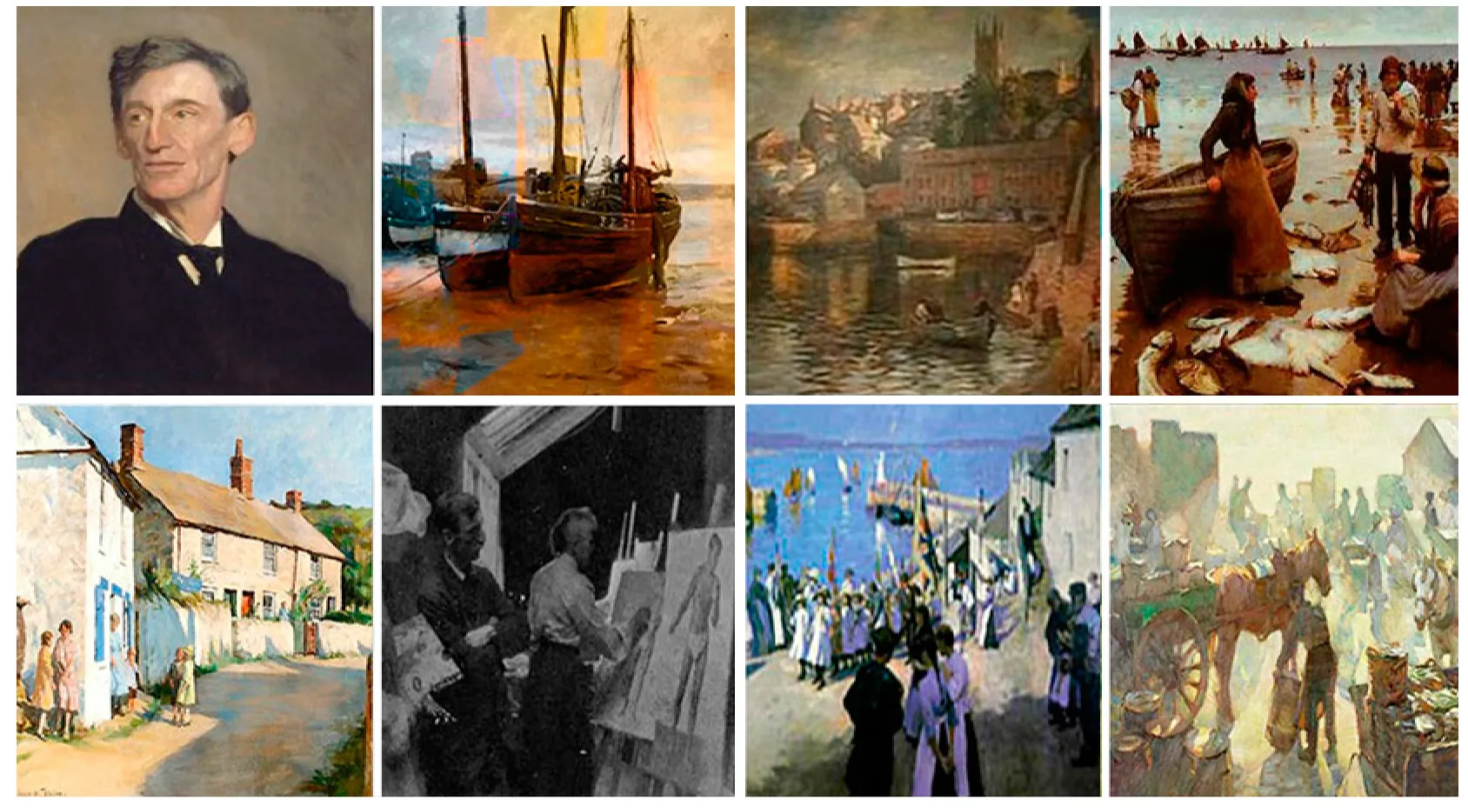 Stanhope Forbes and works of the Newlyn School, as shown on the Higher Faugan history page